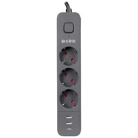 S-Link SPG03U 2 Usb 1Type C 5V2.4A 1.5 m 3x1.00 mm 100 Bakır 750 Joule 3'lü Anahtarlı Akım Korumalı Priz
