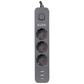 S-Link SPG03U 2 Usb 1Type C 5V2.4A 1.5 m 3x1.00 mm 100 Bakır 750 Joule 3'lü Anahtarlı Akım Korumalı Priz