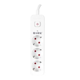 S-Link SPG301S 1.5 m 3x1.5 mm 100 Bakır 750 Joule 3'lü Anahtarlı Akım Korumalı Priz