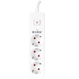 S-Link SPG301S 1.5 m 3x1.5 mm 100 Bakır 750 Joule 3'lü Anahtarlı Akım Korumalı Priz
