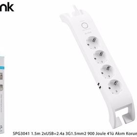 S-Link SPG3041 2m 2xUSB=2.4a 3G1.5mm2 900 Joule 4'lü Akım Korumalı Priz