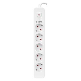 S-Link SPG501S 750 Joule Beyaz Bakır 5 Soket 1.5 mt Kablo Akım Korumalı Priz