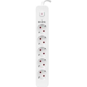 S-Link SPG501S 750 Joule Beyaz Bakır 5 Soket 1.5 mt Kablo Akım Korumalı Priz