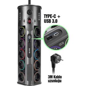 S-Link Swapp SP10AF Gri 3m 1860 Joule 1.5 mm 1 USB 1 Type-C 2.1A 5V 16A 250V 3680W 10'lu Akım Korumalı Priz