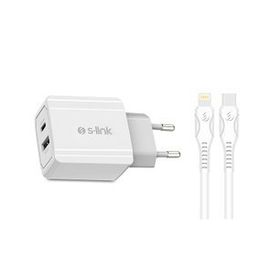 S-Link Type-C Kablolu Beyaz 2 Girişli Araç İçi Şarj Aleti