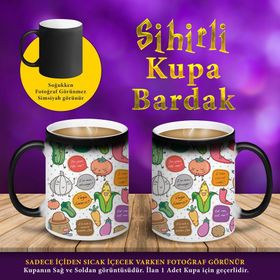S1042 Neşeli Meyve ve Sebze Baskılı Sihirli Hediyelik Kupa Bardak