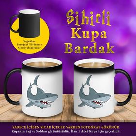 S1284 Vahşi Köpek Balığı Baskılı Sihirli Hediyelik Kupa Bardak
