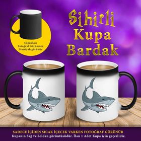 S1284 Vahşi Köpek Balığı Baskılı Sihirli Hediyelik Kupa Bardak