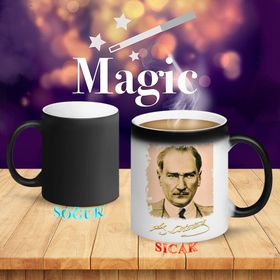 S158 Takım Elbiseli Mustafa Kemal Atatürk Portre Sihirli Kupa Bardak