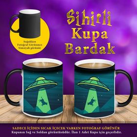 S2147 Uzay Dairesi ve Uçan İnek Sihirli Hediyelik Kupa Bardak