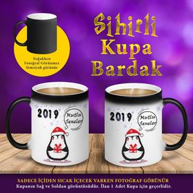 S256548 2019 Mutlu Yıllar Pengueni Sihirli Fincan Kupa Bardak