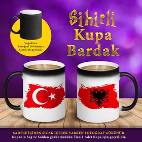 S4590_ Türkiye Arnavutluk Bayrak Sihirli Hediyelik Kupa Bardak