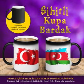 S4594 Türkiye Azerbaycan Bayrak Sihirli Hediyelik Kupa Bardak