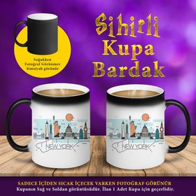 S4597 New York Çizimsel Şehir Silüeti Sihirli Fincan Kupa Bardak