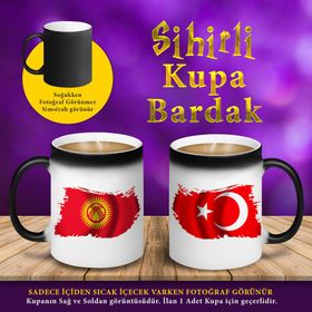S4614 Kırgızistan ve Türk Bayraklı Sihirli Kupa Bardak