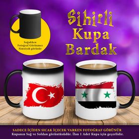 S4627 Suriye ve Türk Bayraklı Sihirli Hediyelik Kupa Bardak
