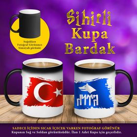 S4640 Türk Bayraklı ve Türkçü Bozkurt Sihirli Fincan Kupa Bardak