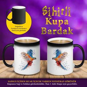 S73032 Renkli Çizimsel Papağan Sihirli Fincan Kupa Bardak
