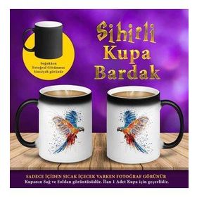 S73032 Renkli Çizimsel Papağan Sihirli Fincan Kupa Bardak