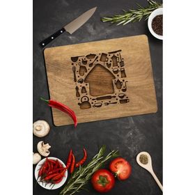 Saban 20x30 cm Ahşap Ev Desenli Cam Kesme Tahtası