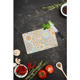 Saban Açık Yuvarlak Mandala Desenli 20x30 cm Cam Kesme Tahtası