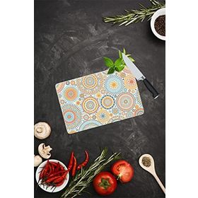 Saban Açık Yuvarlak Mandala Desenli 20x30 cm Cam Kesme Tahtası