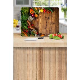Saban Ahşap ve Sebzeler 30x40 cm Cam Kesme Tahtası