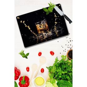 Saban Altın Bardak Desenli 30x40 cm Cam Kesme Tahtası