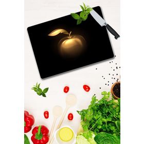 Saban Altın Elma Desenli 30x40 cm Cam Kesme Tahtası