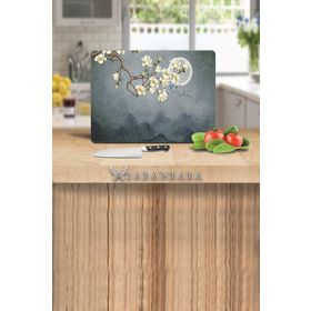 Saban Ay ve Çiçekler 30x40 cm Cam Kesme Tablası
