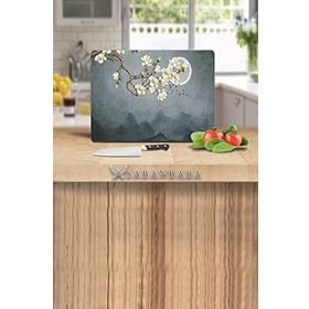 Saban Ay ve Çiçekler 30x40 cm Cam Kesme Tablası