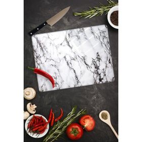 Saban Beyaz Mermer Görünümlü 20x30 cm Cam Kesme Tahtası
