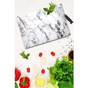 Saban Beyaz Mermer Görünümlü 20x30 cm Cam Kesme Tahtası