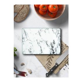 Saban Beyaz Mermer Görünümlü 20x30 cm Cam Kesme Tahtası