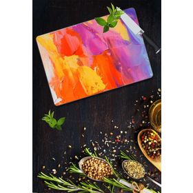 Saban Gökkuşağı Desenli 30x40 cm Cam Kesme Tahtası