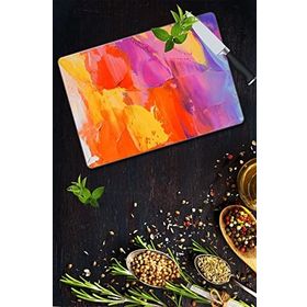 Saban Gökkuşağı Desenli 30x40 cm Cam Kesme Tahtası