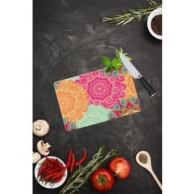 Saban Kırmızı Turuncu Mandala Desenli 20x30 cm Cam Kesme Tahtası