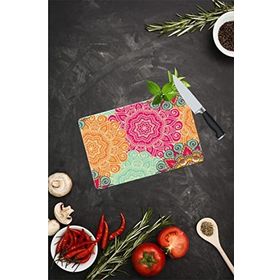 Saban Kırmızı Turuncu Mandala Desenli 20x30 cm Cam Kesme Tahtası