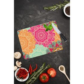 Saban Kırmızı Turuncu Mandala Desenli 30x40 cm Cam Kesme Tahtası
