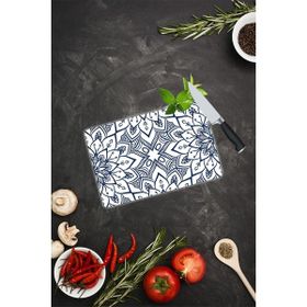Saban Lacivert Mandala Desenli 20x30 cm Cam Kesme Tahtası