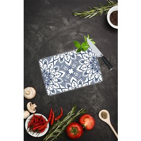 Saban Lacivert Mandala Desenli 20x30 cm Cam Kesme Tahtası