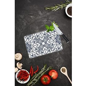 Saban Lacivert Mandala Desenli 20x30 cm Cam Kesme Tahtası