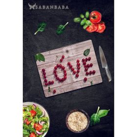 Saban Love Kiraz Desenli 30x40 cm Cam Kesme Tahtası