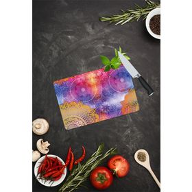 Saban Mavi Turuncu Mandala Desenli 20x30 cm Cam Kesme Tahtası