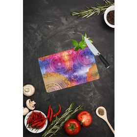 Saban Mavi Turuncu Mandala Desenli 20x30 cm Cam Kesme Tahtası