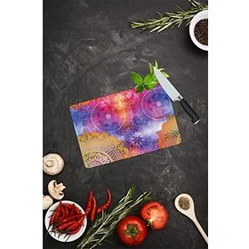 Saban Mavi Turuncu Mandala Desenli 20x30 cm Cam Kesme Tahtası