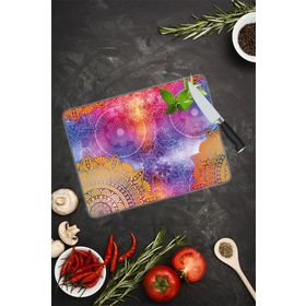 Saban Mavi Turuncu Mandala Desenli 30x40 cm Cam Kesme Tahtası