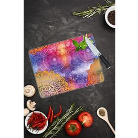 Saban Mavi Turuncu Mandala Desenli 30x40 cm Cam Kesme Tahtası