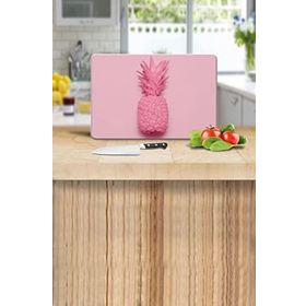 Saban Pembe Ananas Desenli 20x30 cm Cam Kesme Tahtası