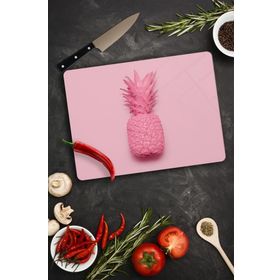 Saban Pembe Ananas Desenli 30x40 cm Cam Kesme Tahtası